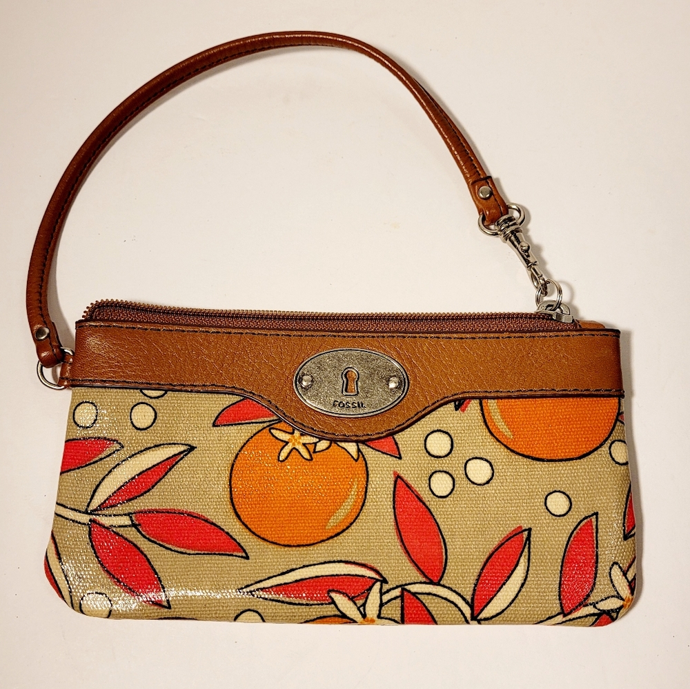 Fossil Key-Per Coated Canvas & Leather Wristlet - image 1